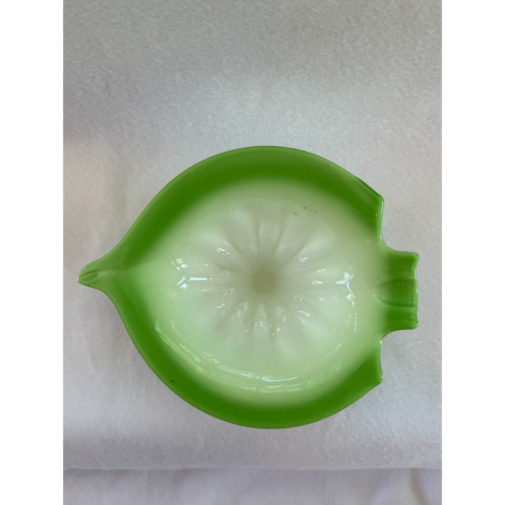 Vintage Green & White Glass Fish Ashtray Retro Coastal Trinket Dish Approx. 7"